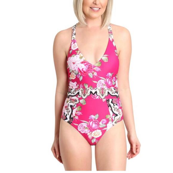 Nanette Lepore One piece bathing suit Pink Rose Print 4 - Picture 1 of 8